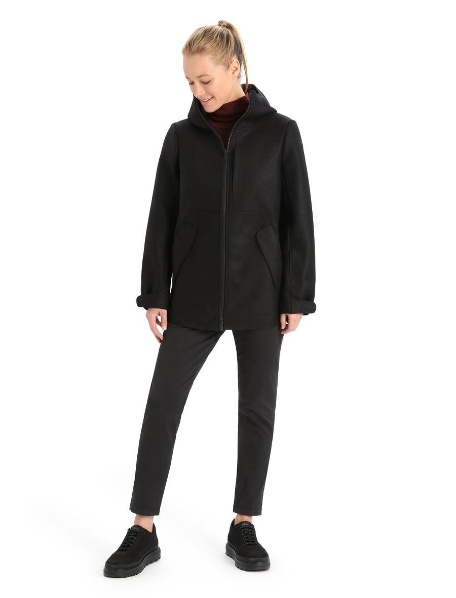 Black Women's Icebreaker Felted Merino Hooded Jackets | USA 1652WNBY